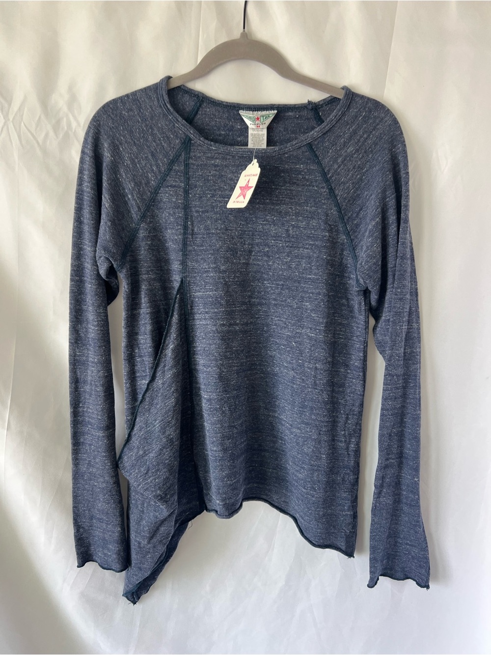 NWT Womens HARD TAIL Blue Heathered* Y2K Asymmetrical Pocket Sweater